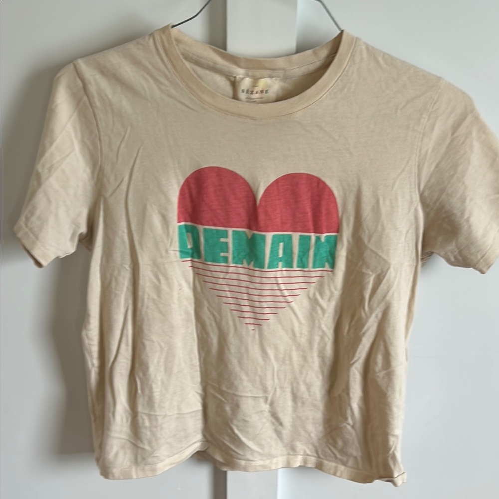 Sezane Beige Heart Graphic T-Shirt